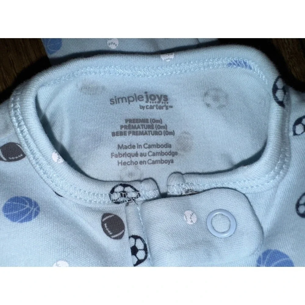 Carters Preemie Baby Boy Sleeper Sports Baseball Football‎ Outfit Zipper Doll